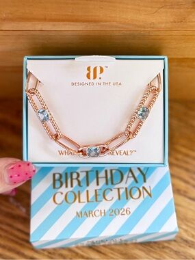 bp Rose Gold Link Necklace with Sky Blue Stones - Birthday Collection